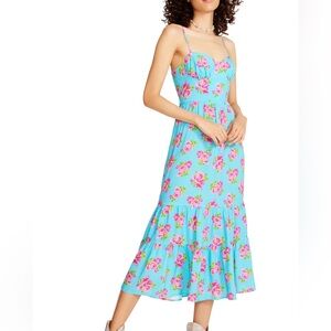 Betsey Johnson Blue and Pink Floral Midi Dress size 4